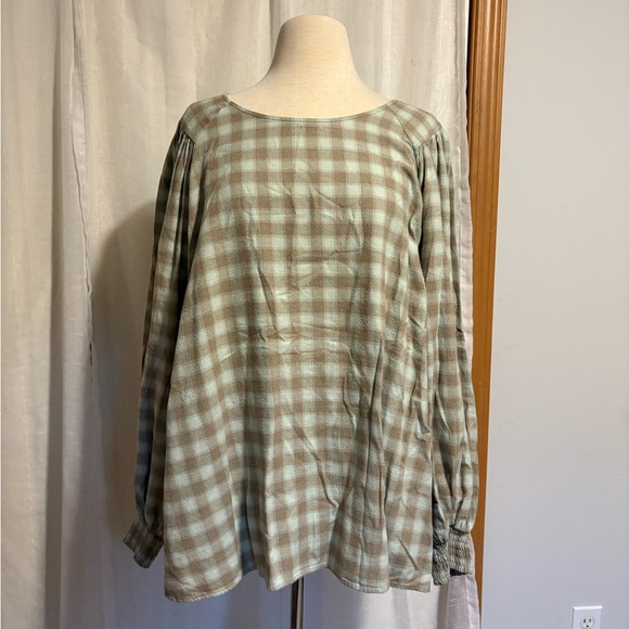 Ava & Viv Tops - Ava & Viv Checkered Blouse - Brown and Green